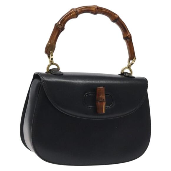 GUCCI Bamboo Hand Bag Leather Black Gold 000 46 000 46 - Picture 1 of 16